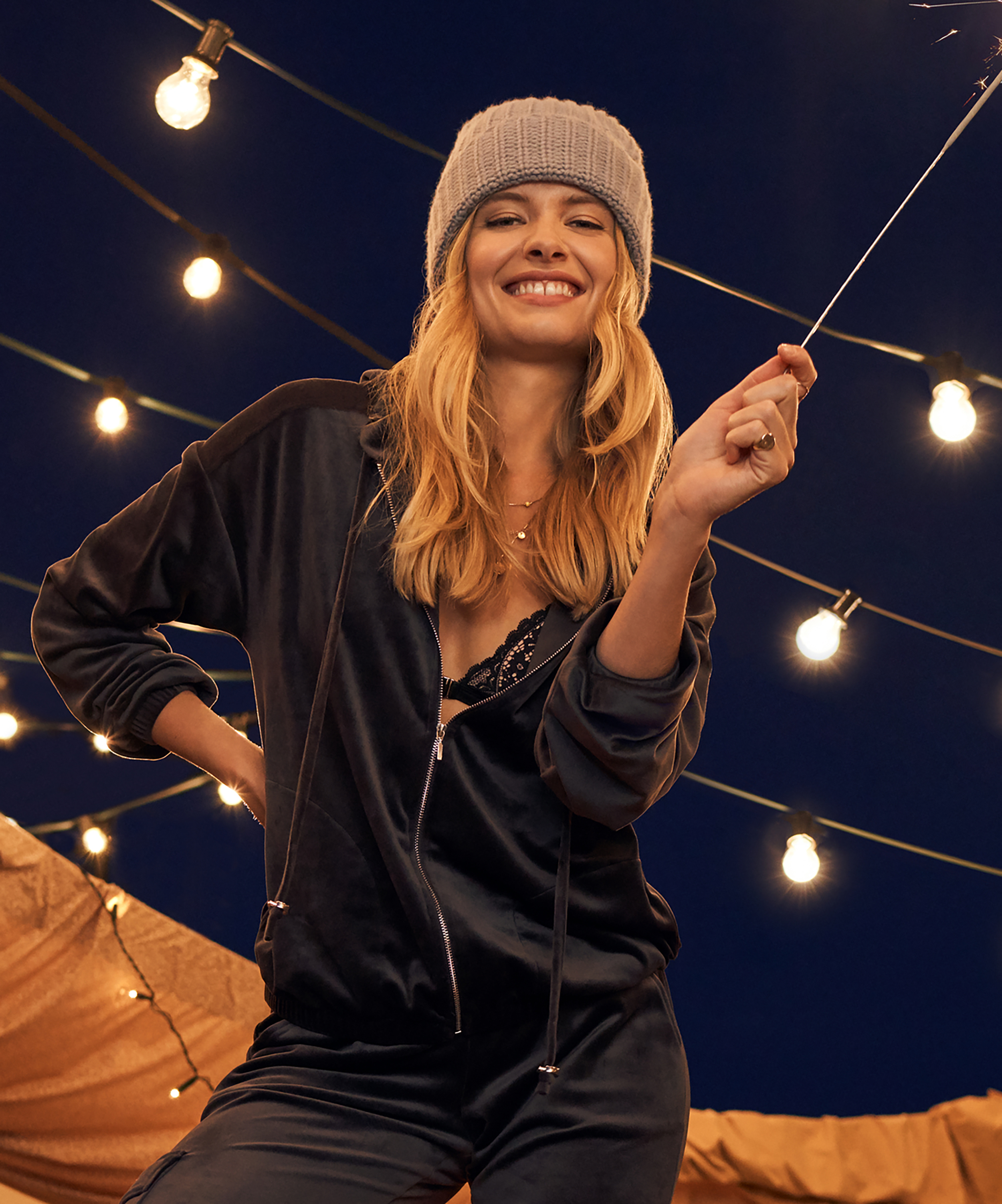 Hoodiejacka i sammet, Grå, main