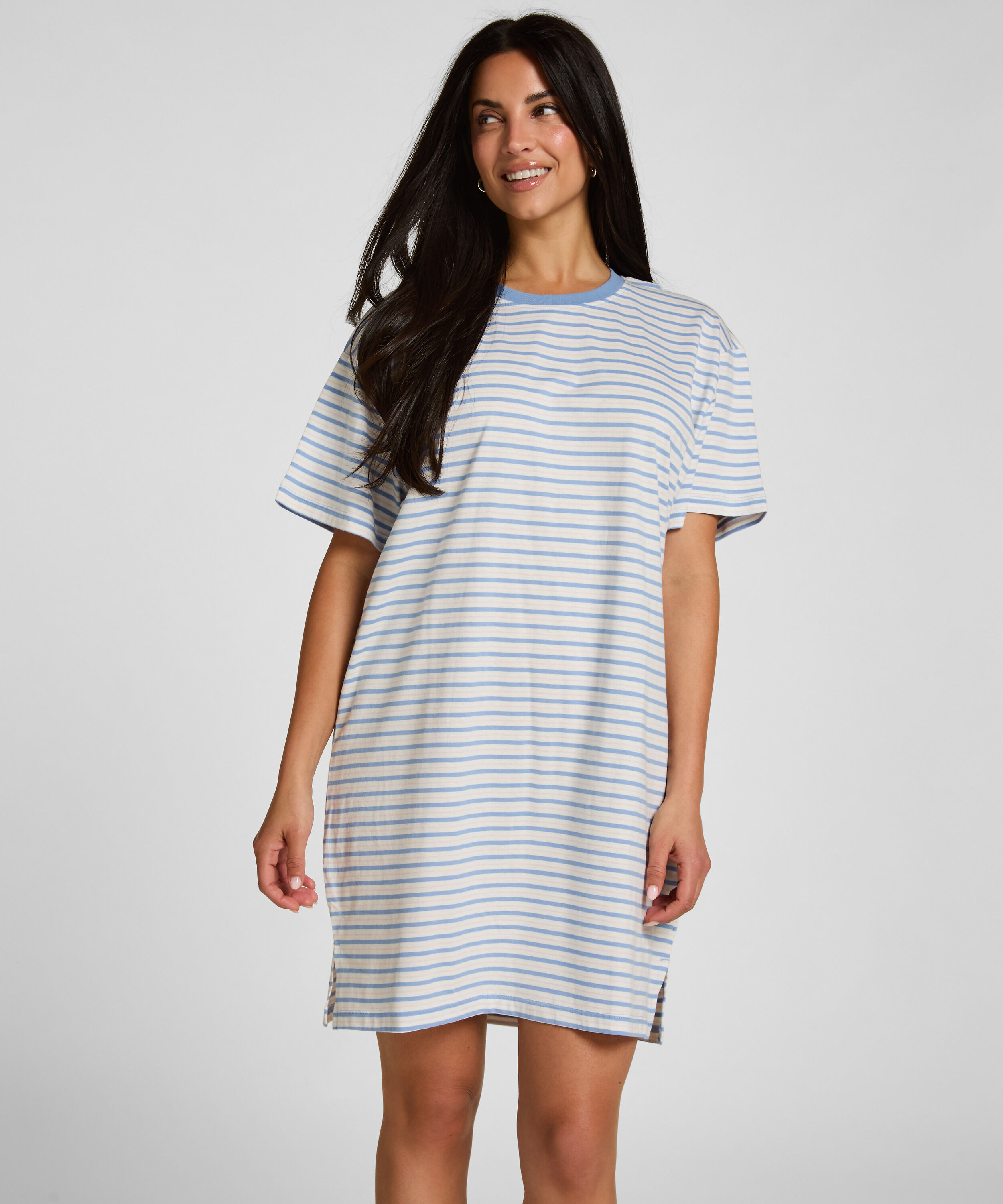 Pyjamas Set Randig Henley, Blå