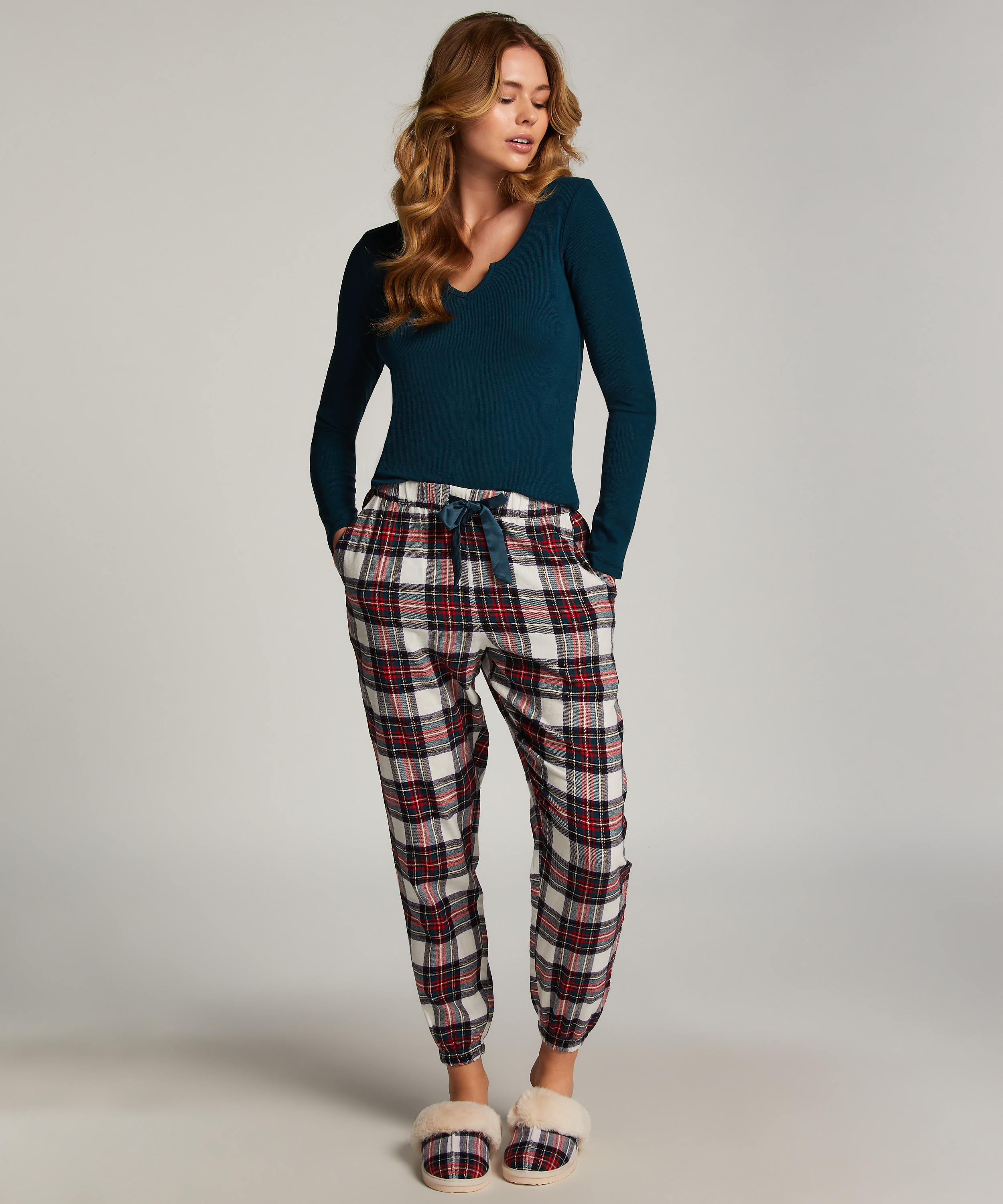 Pyjamasbyxori flanell, Vit, main