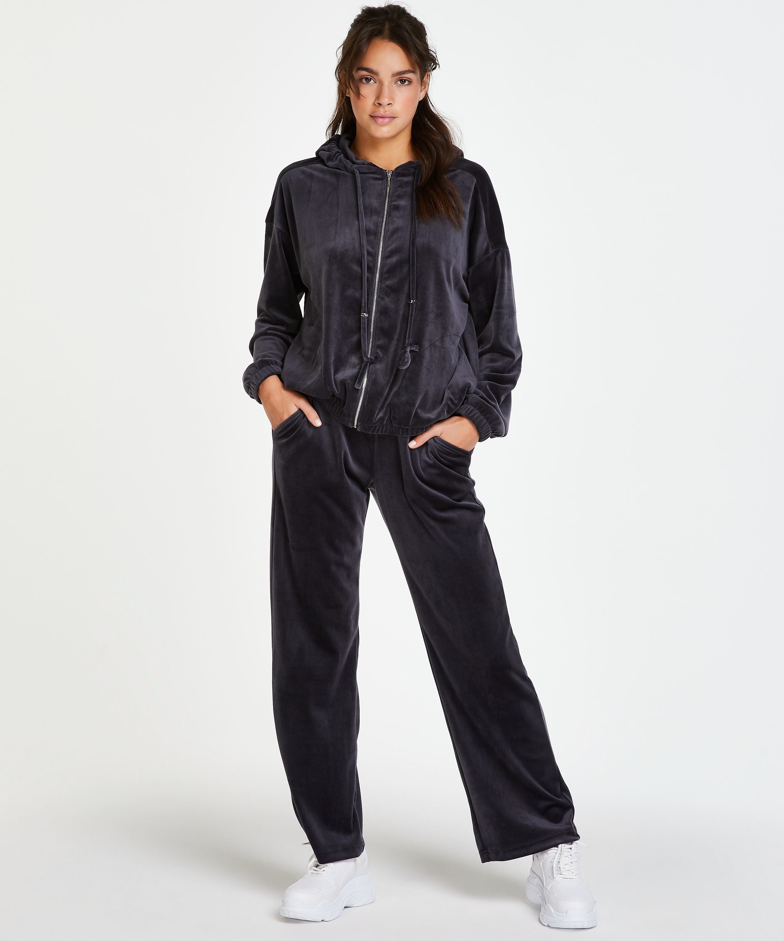 Pyjamasbyxor i velour, Gr&aring;, main