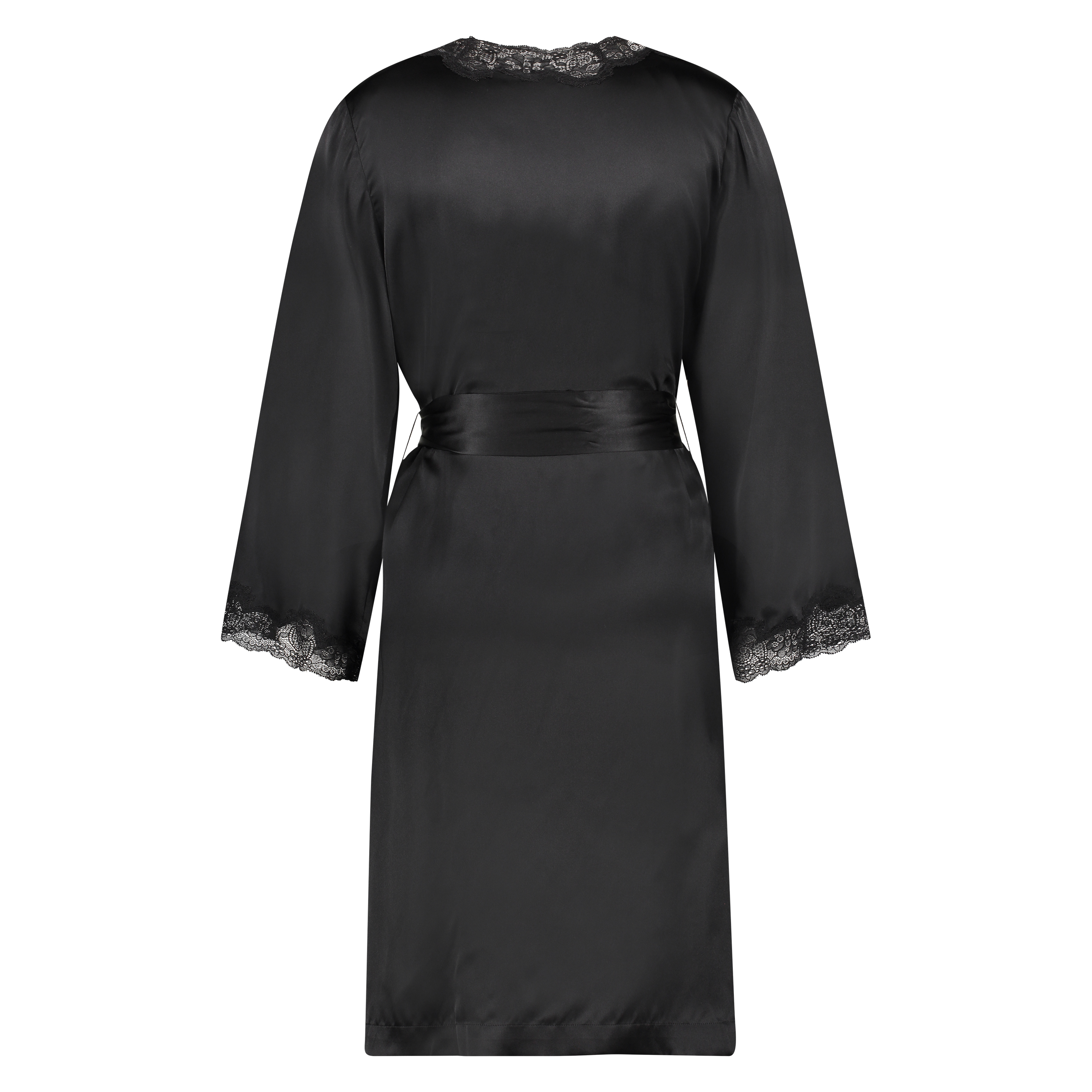 Kimono med kant i sidenspets, Svart, main