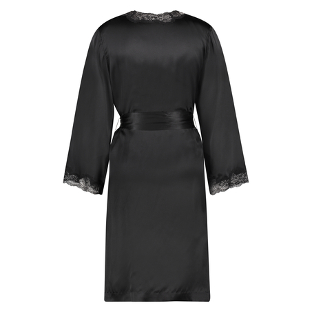 Kimono med kant i sidenspets, Svart