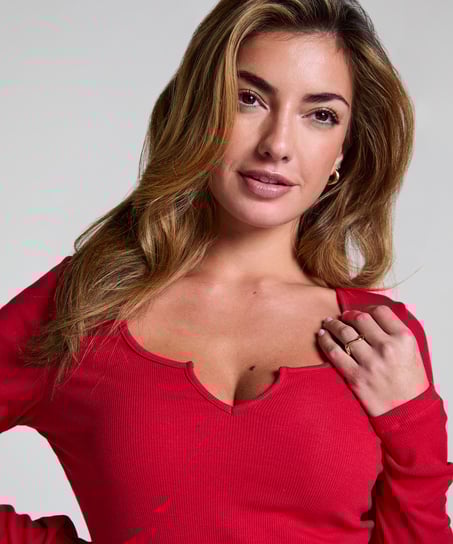 Topp med V-hals och longsleeve, Röd