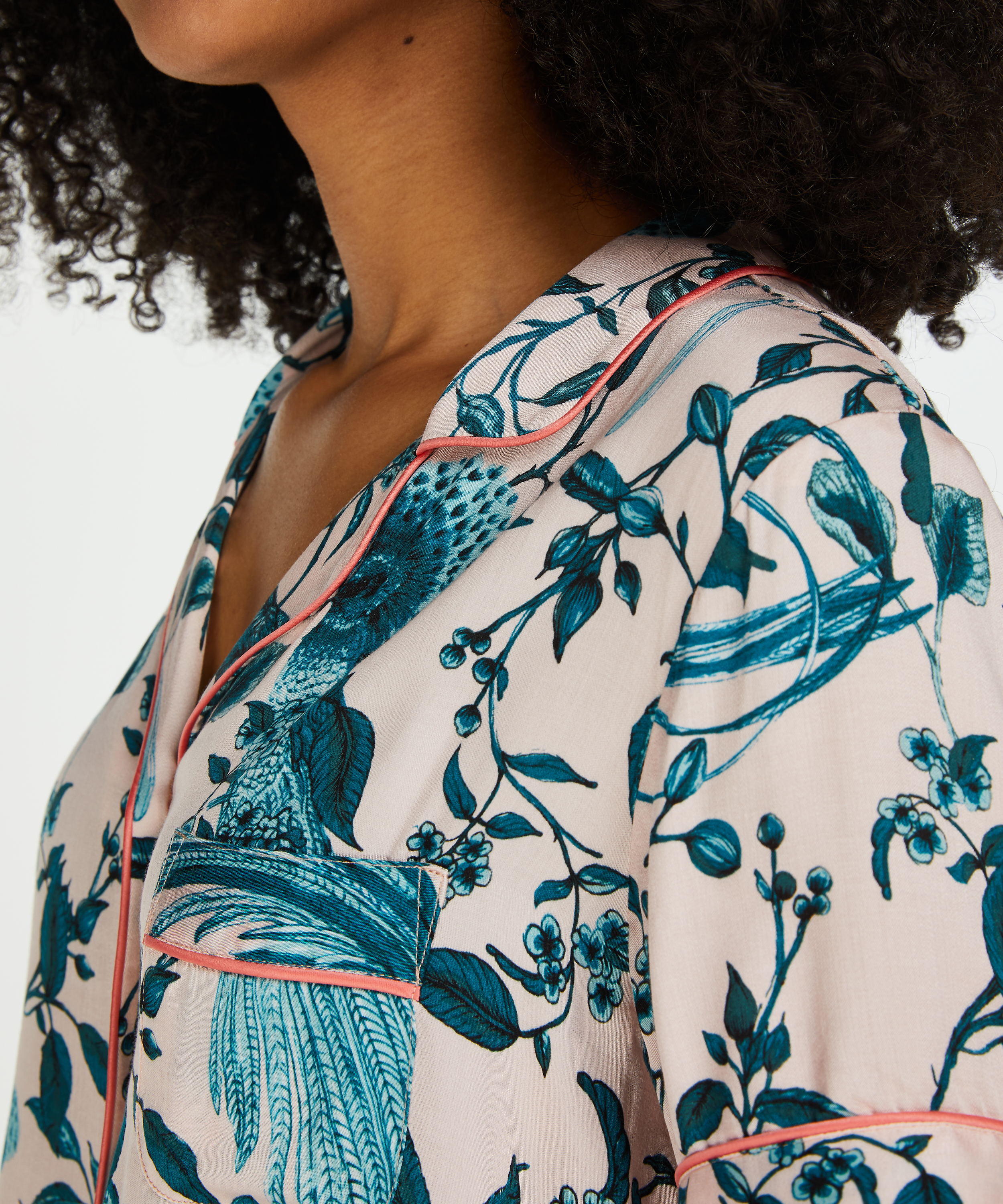 Pyjamasjacka i vävt tyg kortärmad, Rosa, main