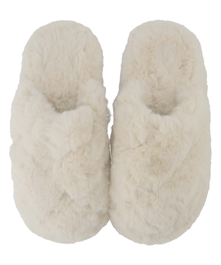 Tofflor Fake Fur, Vit