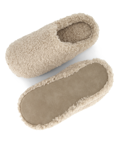 Teddy Mule Slipper, Beige