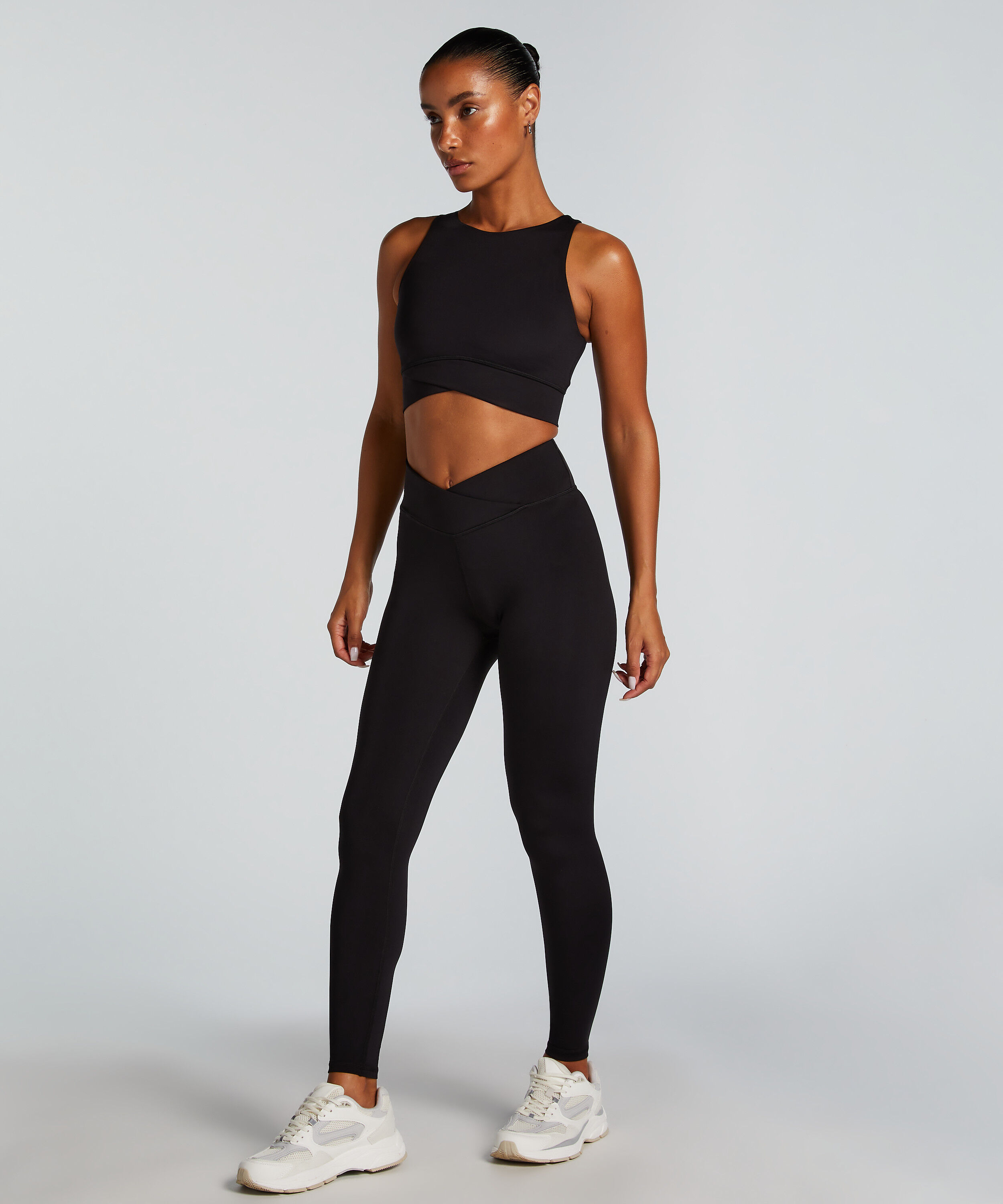 HKMX Leggings med hög midja och korsad midja, Svart