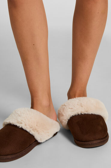 Hunkemöller Betty slip-in-sko i fuskpäls Brun