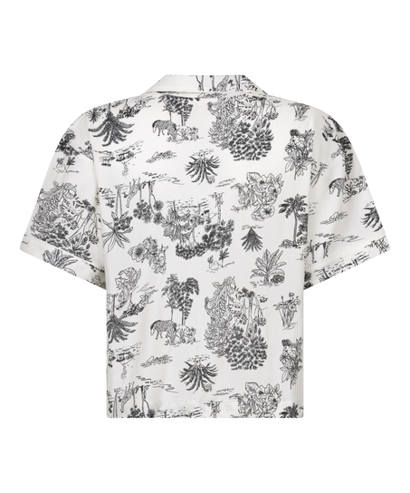 Pyjamasjacka i vävt tyg kortärmad, Vit