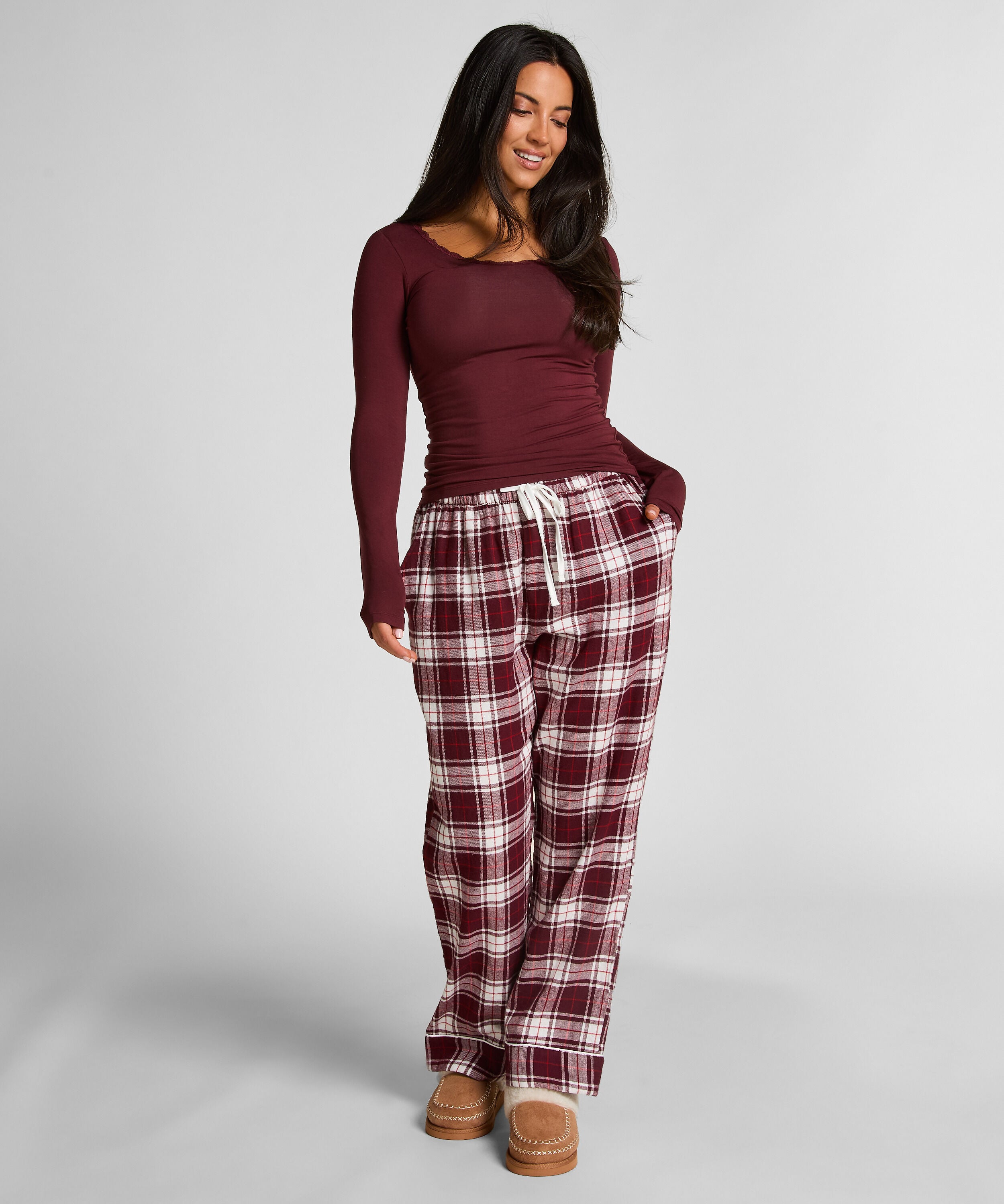 Pyjamasbyxor i flanell i mindre storlek, Lila