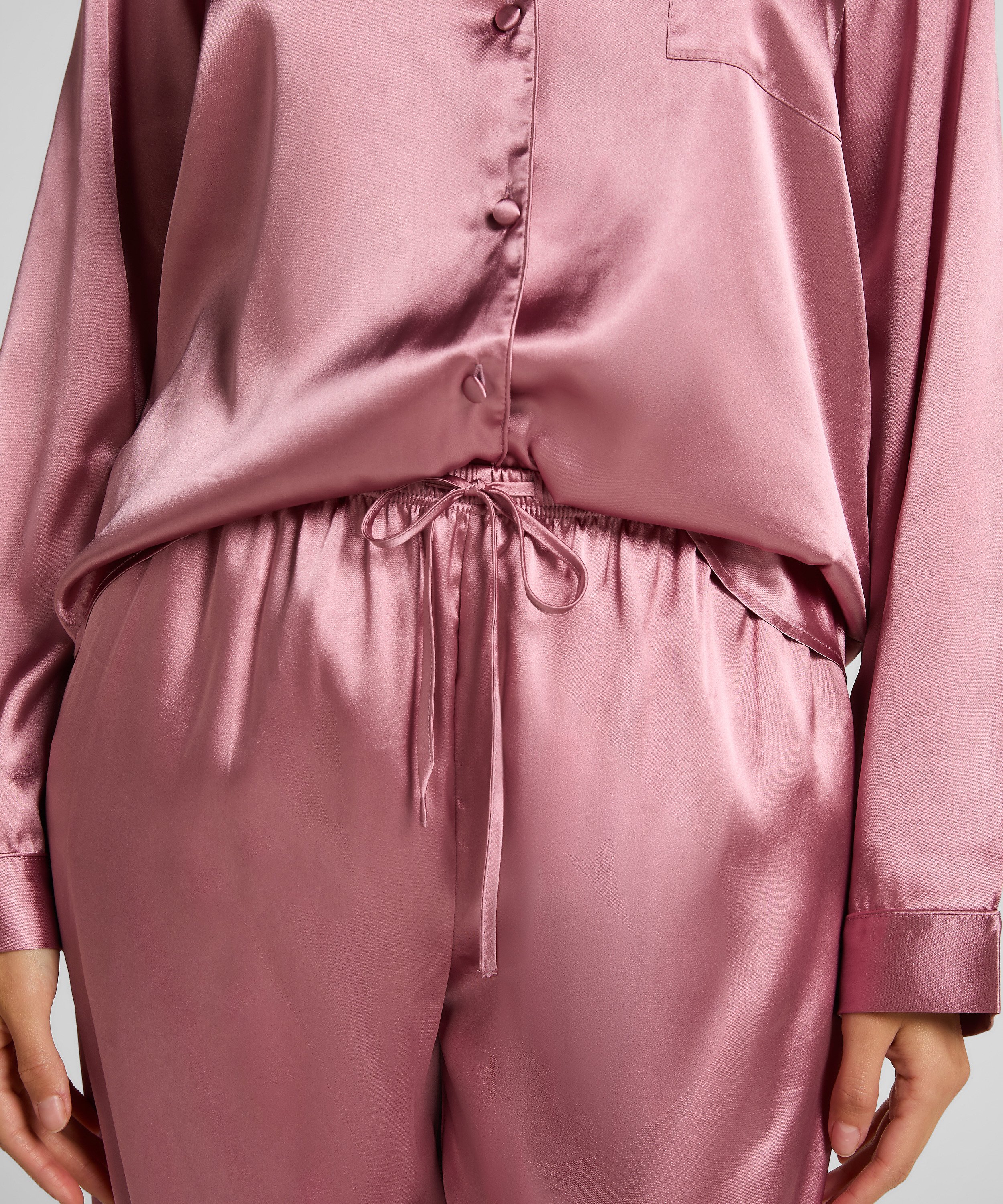 Pyjamasset i glansig satin, Rosa, main