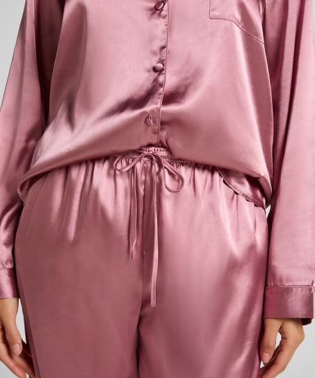 Pyjamasset i glansig satin, Rosa