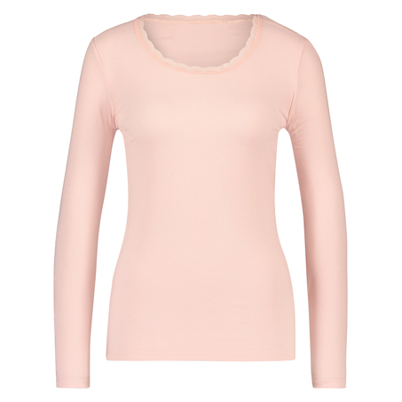 Topp LS Rib R-neck, Rosa