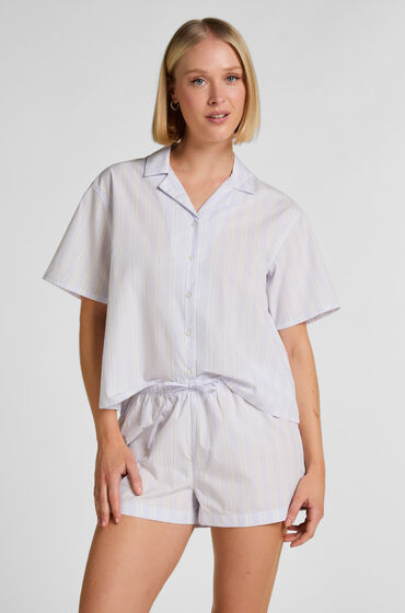 Hunkemöller Randig Pyjamas-Skjorta i Bomull med Korta Ärmar Lila