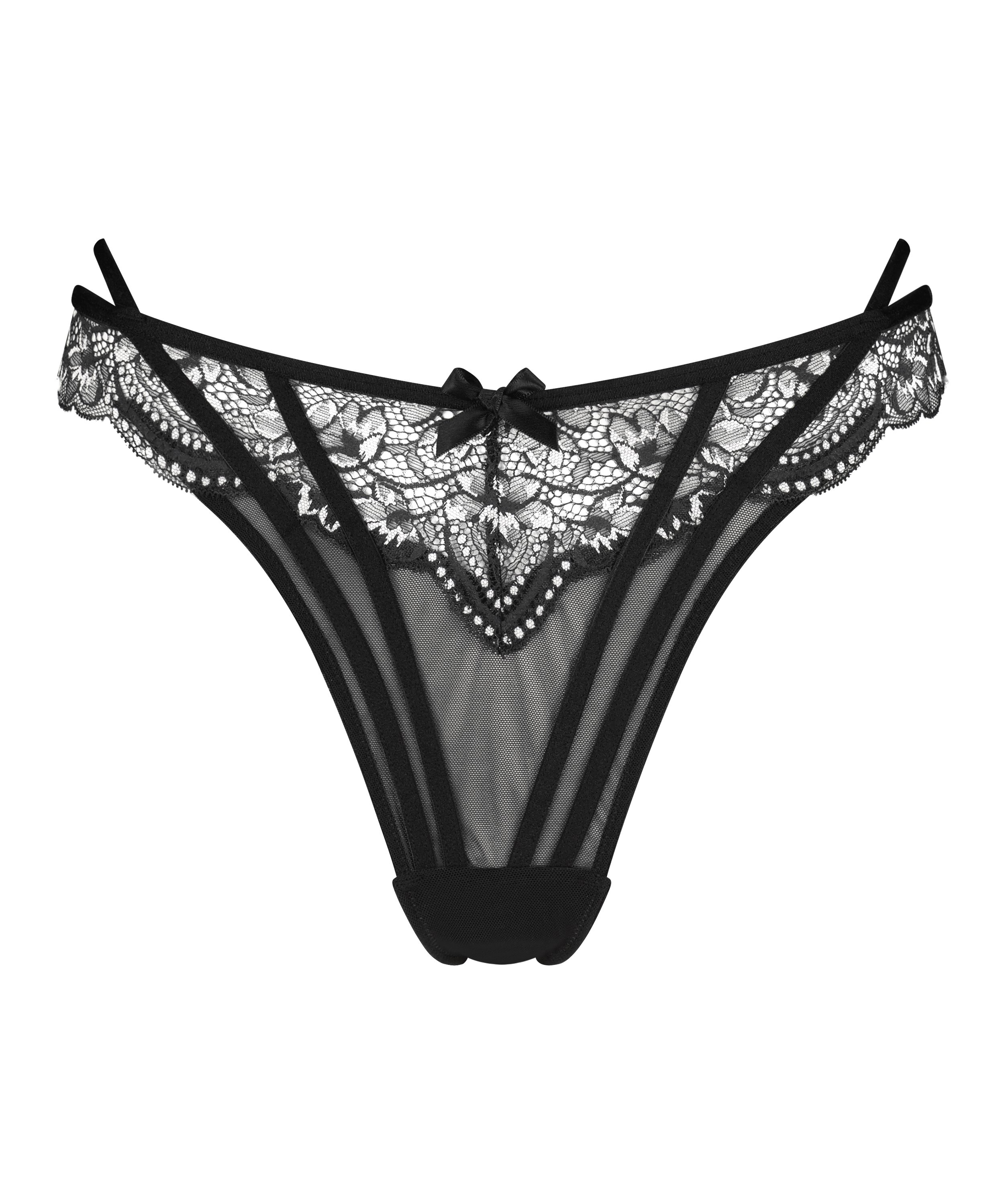 H&ouml;gt skuren Kirsty stringtrosa, Svart, main