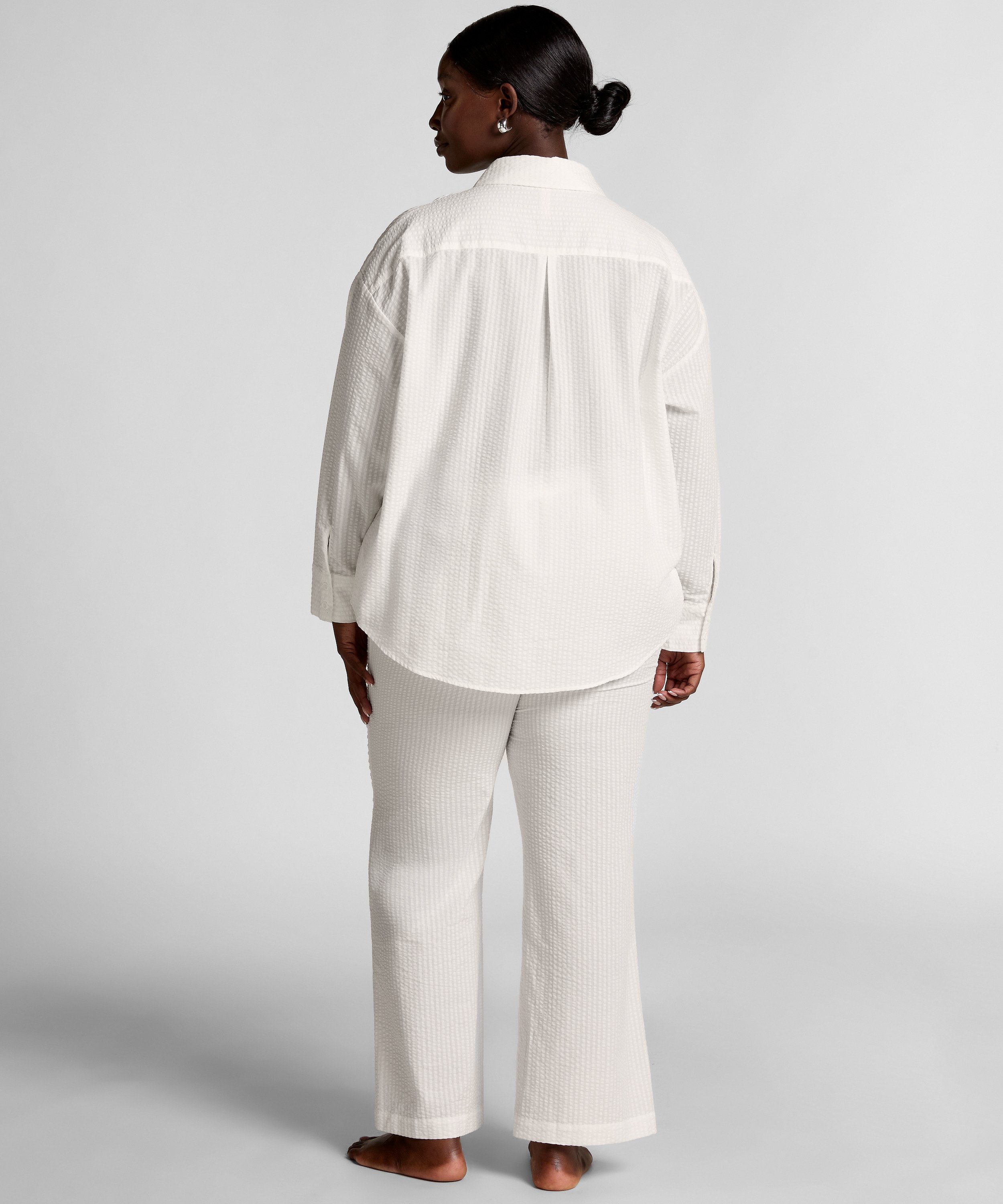 Pyjamasbyxa i bomull Seersucker, Vit, main