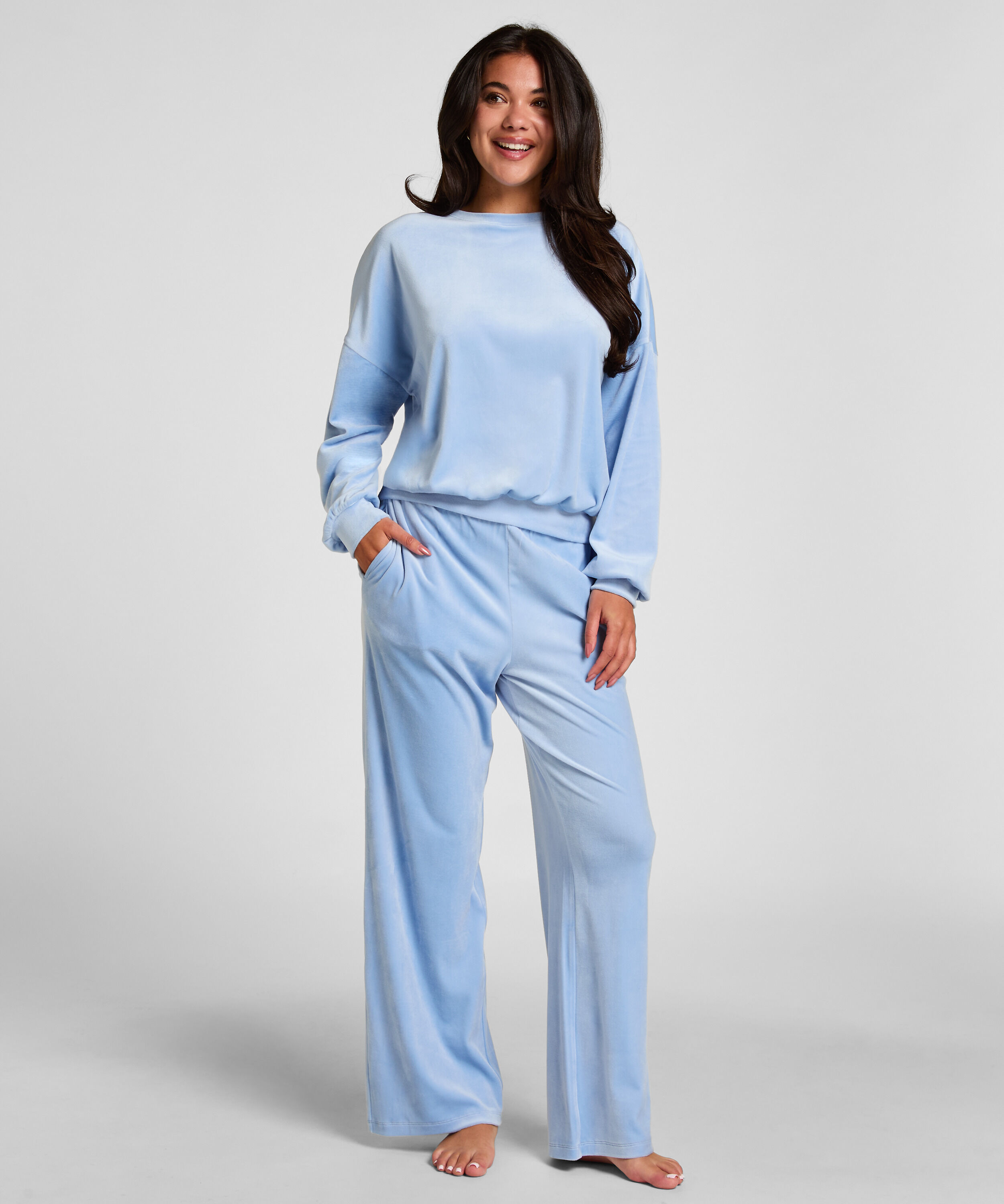 Pyjamasbyxor i velour, Blå