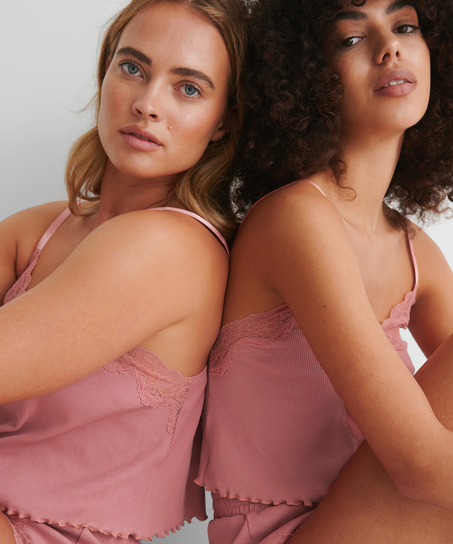 Cami rib lace Mia HKM x NA-KD, Rosa