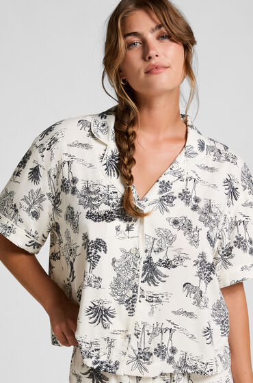 Hunkemöller Pyjamasjacka i vävt tyg kortärmad Vit