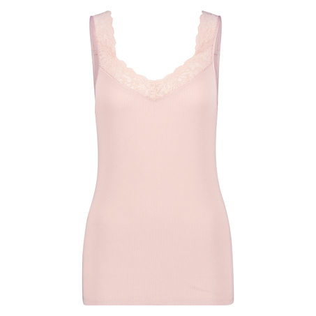 Ribbstickad undertröja med spets, Rosa