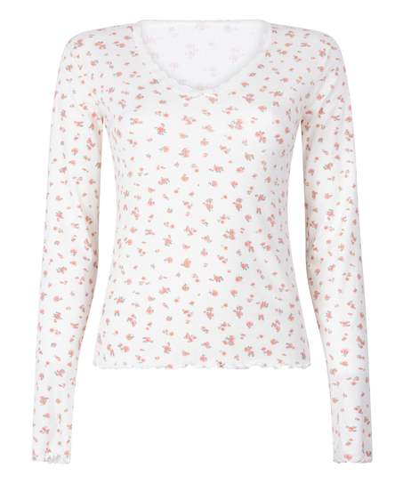 Ribbstickad pyjamastopp, Vit