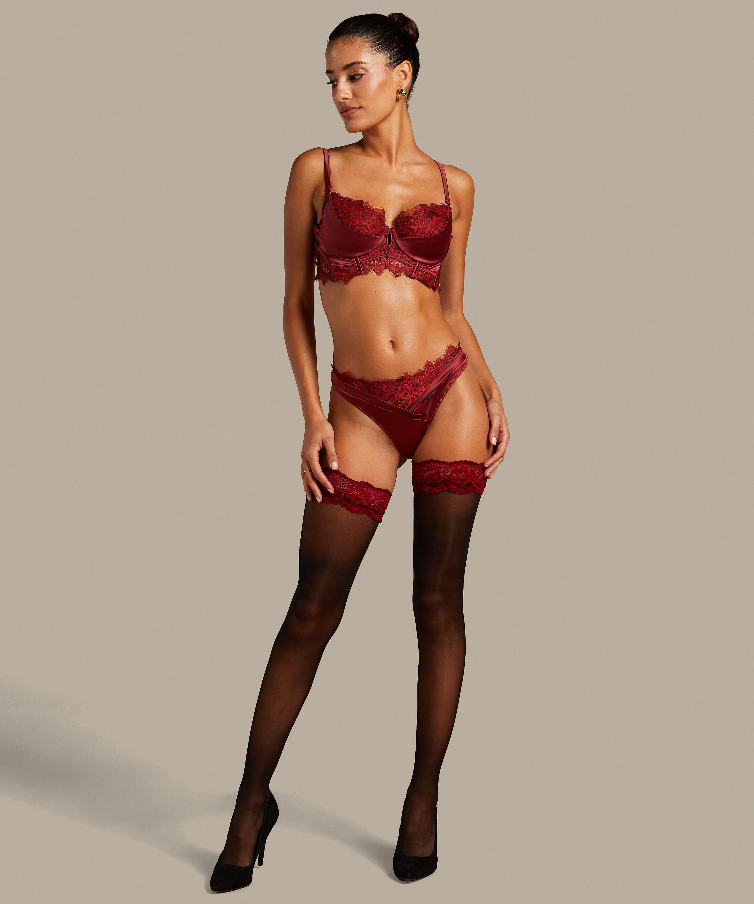 Zoe 20 denier svarta hold-ups, Röd