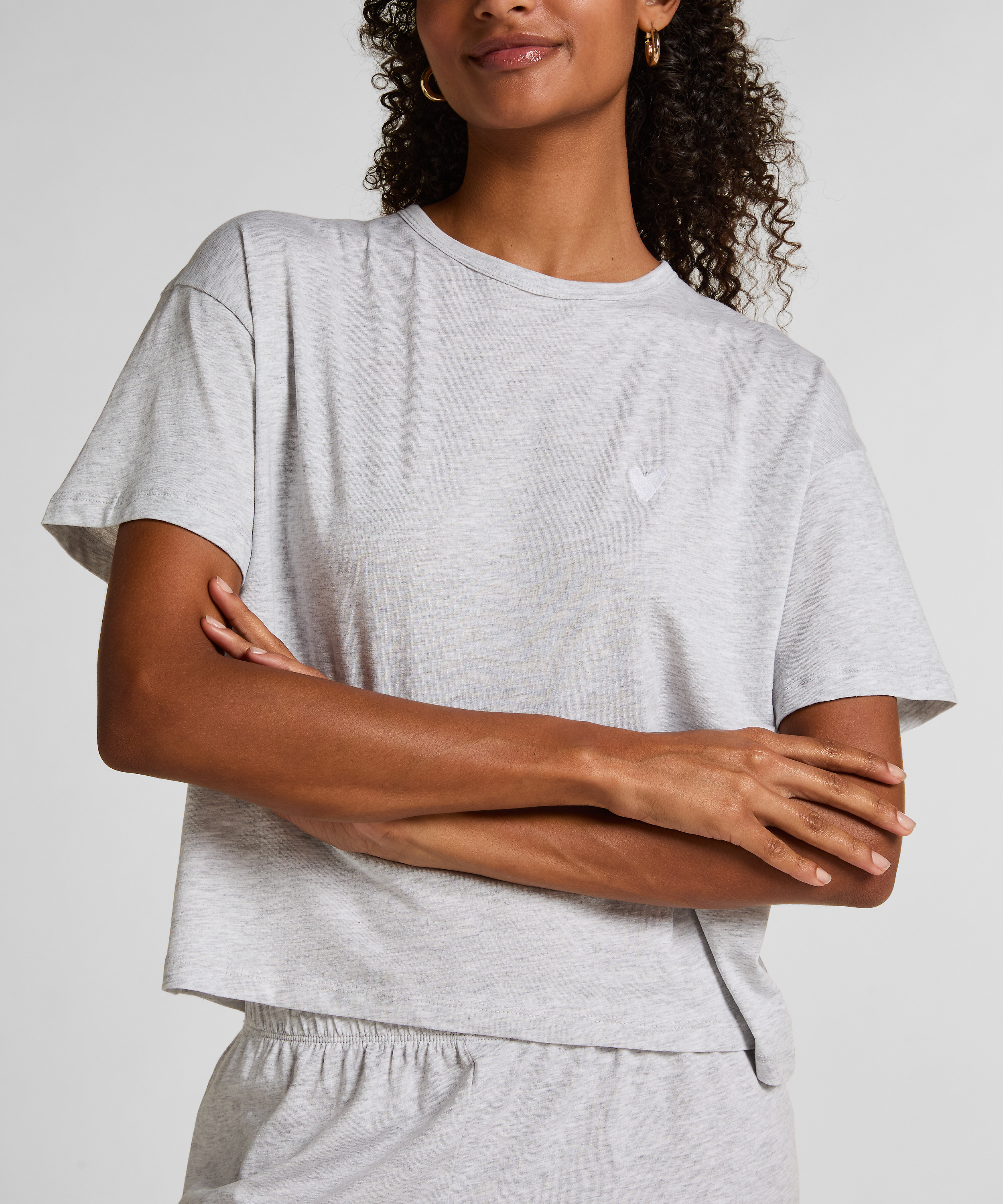 Pyjamasset i jersey med hjärtan, Grå, main