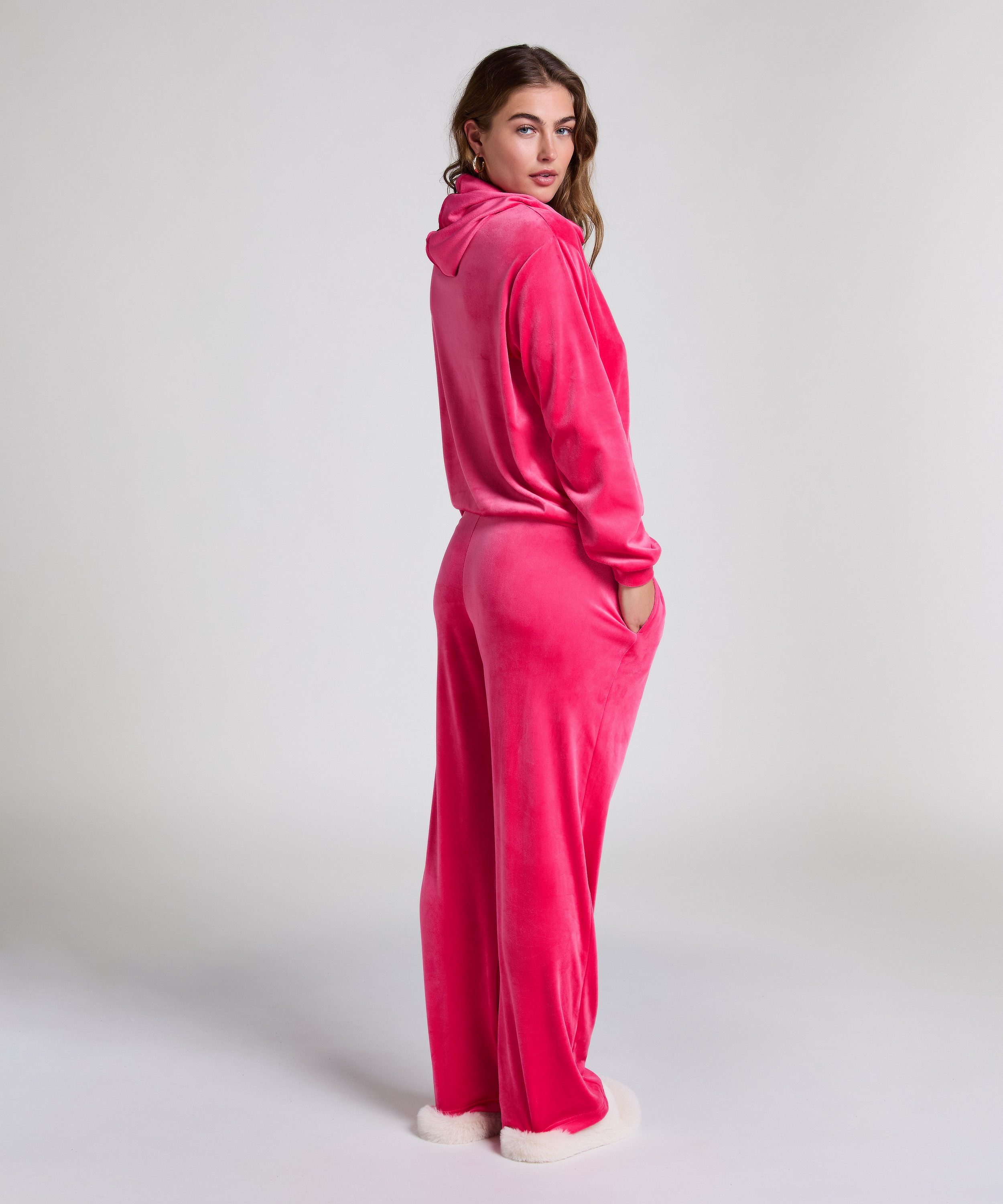 Pyjamasbyxor i velour, Rosa, main
