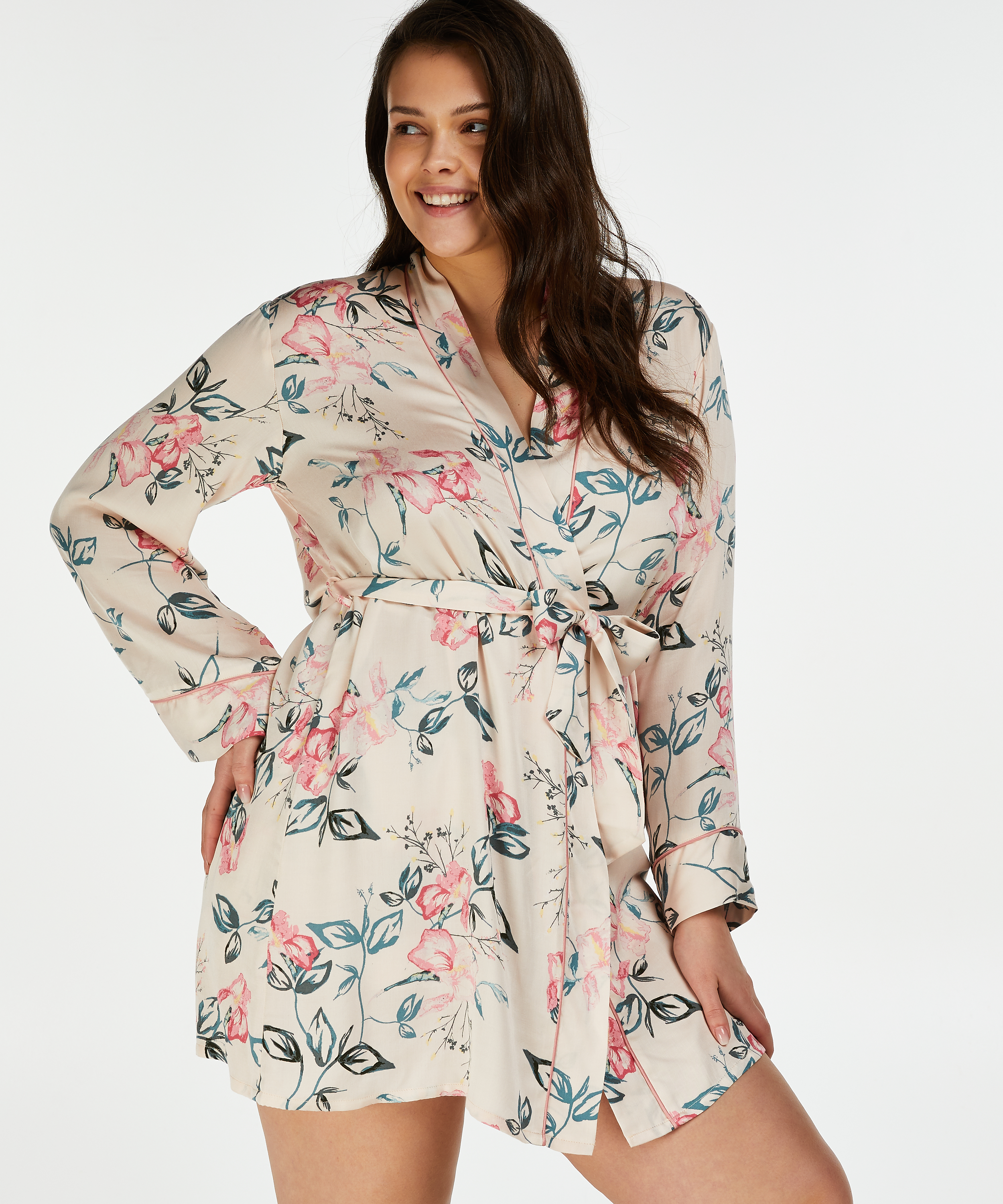 Kimono i vävt tyg, Beige, main