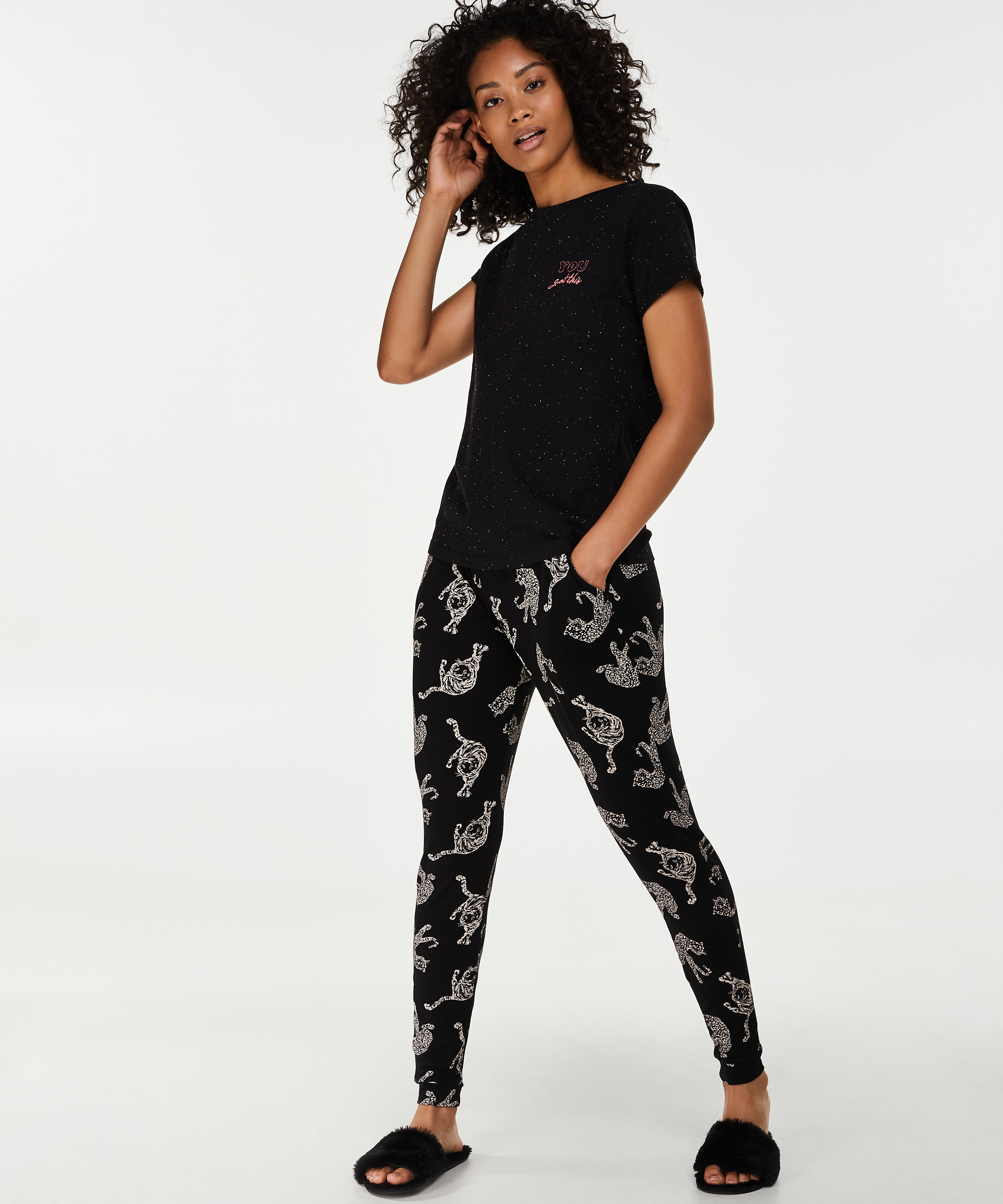 Pyjamasbyxor Loose Fit, Svart, main