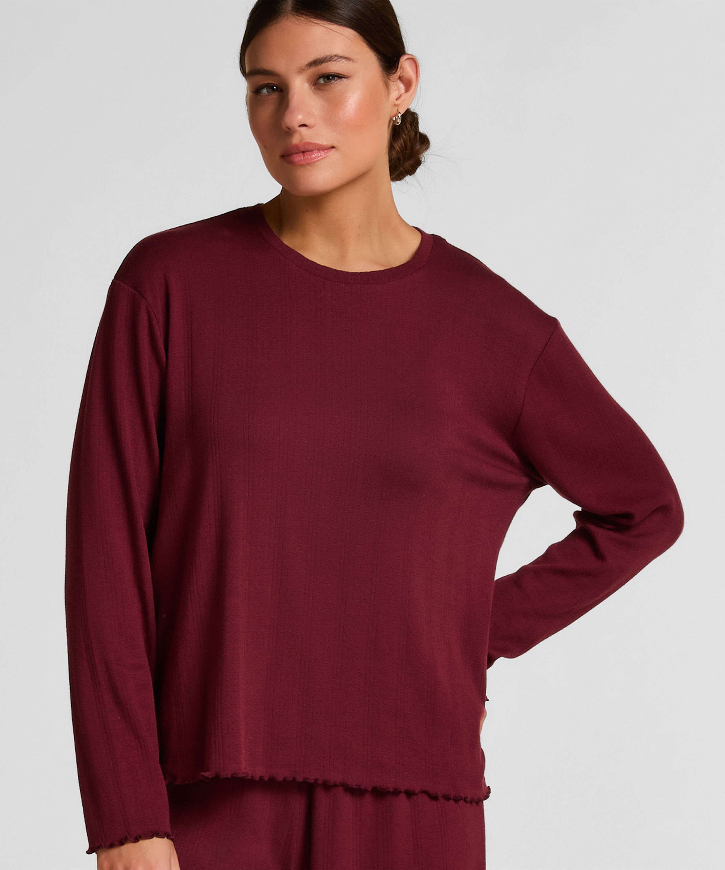Pyjama Top Loose Pointelle, Röd