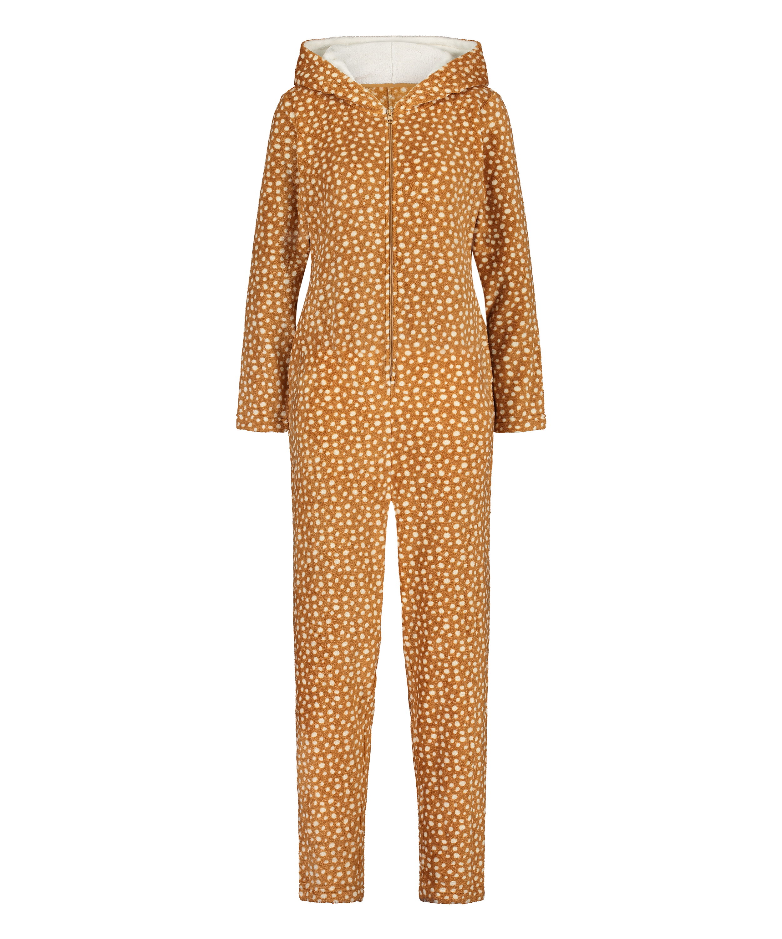 Onsie i fleece med rentryck, Brun, main