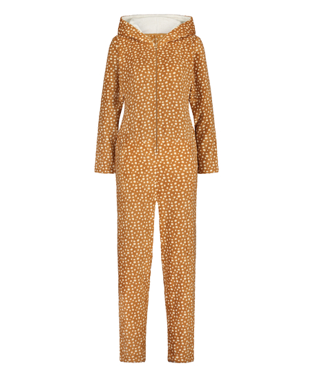 Onsie i fleece med rentryck, Brun