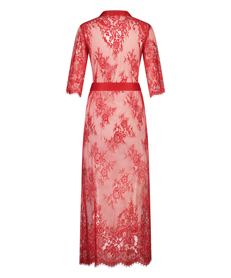 Lång kimono Allover Lace, Röd