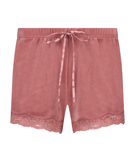 Shorts i sammet och spets, Rosa