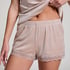 Velour- och spetsshort, Beige