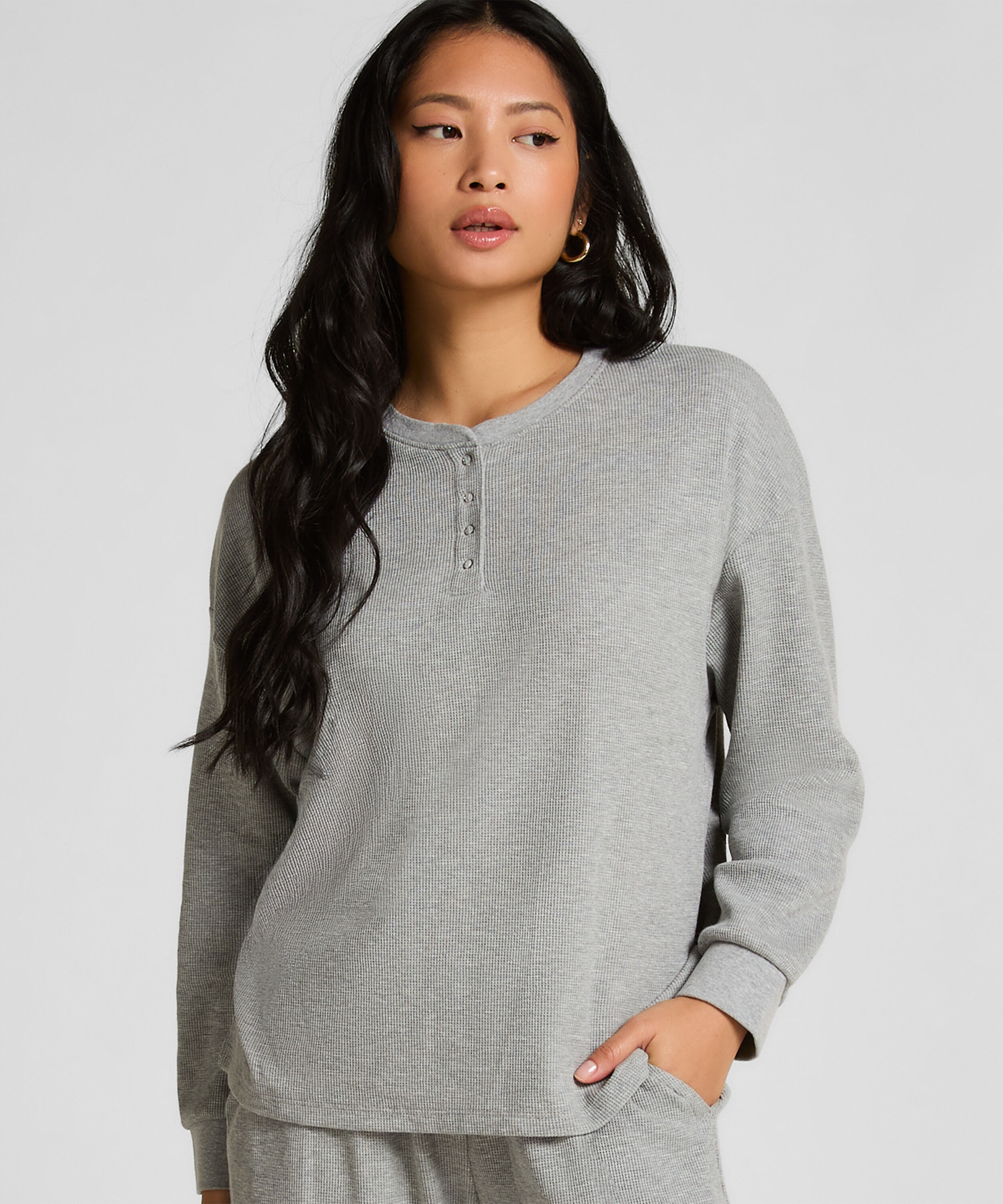 Top Waffle Henley, Grå