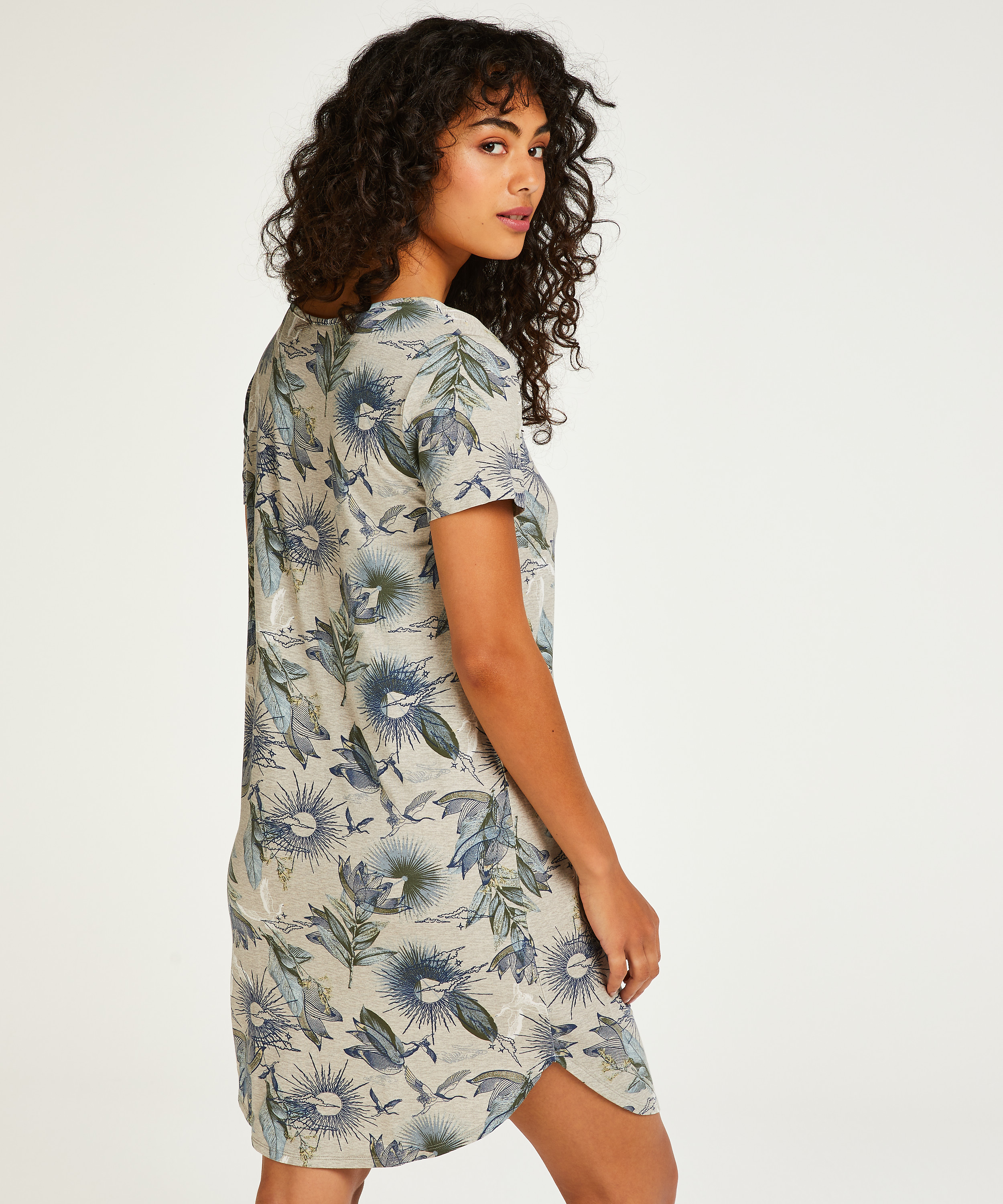 Kort&auml;rmad nattskjorta i jersey, Beige, main