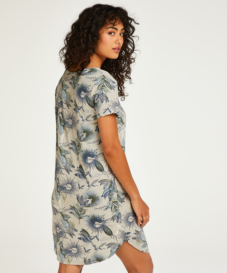 Kort&auml;rmad nattskjorta i jersey, Beige