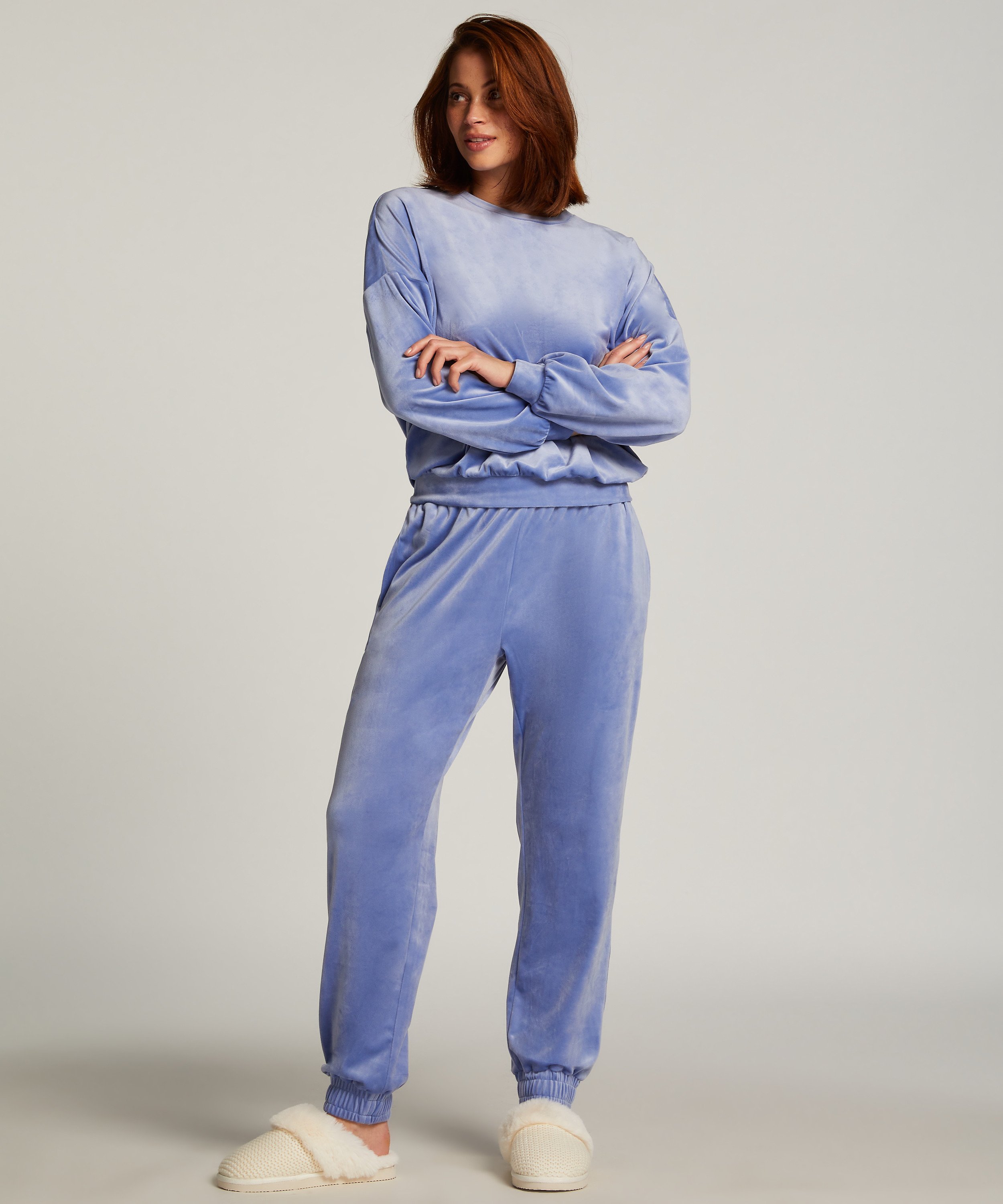 Joggingbyxor Velour, Bl&aring;, main