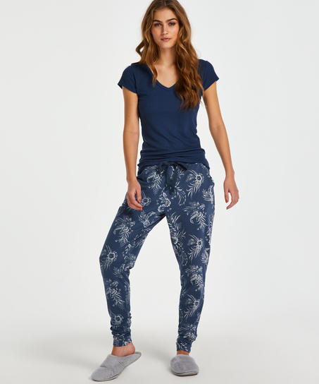 Kortärmad pyjamaströja i ribbtyg., Blå