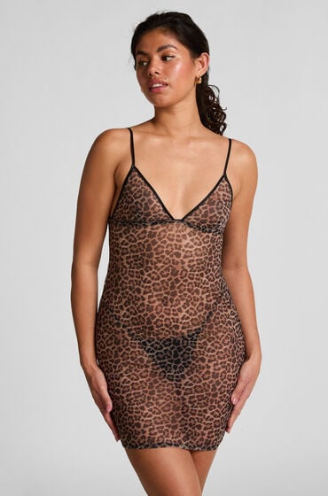 Leopard mesh-underklänning