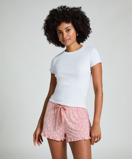 Jersy-shorts med volanger, Rosa