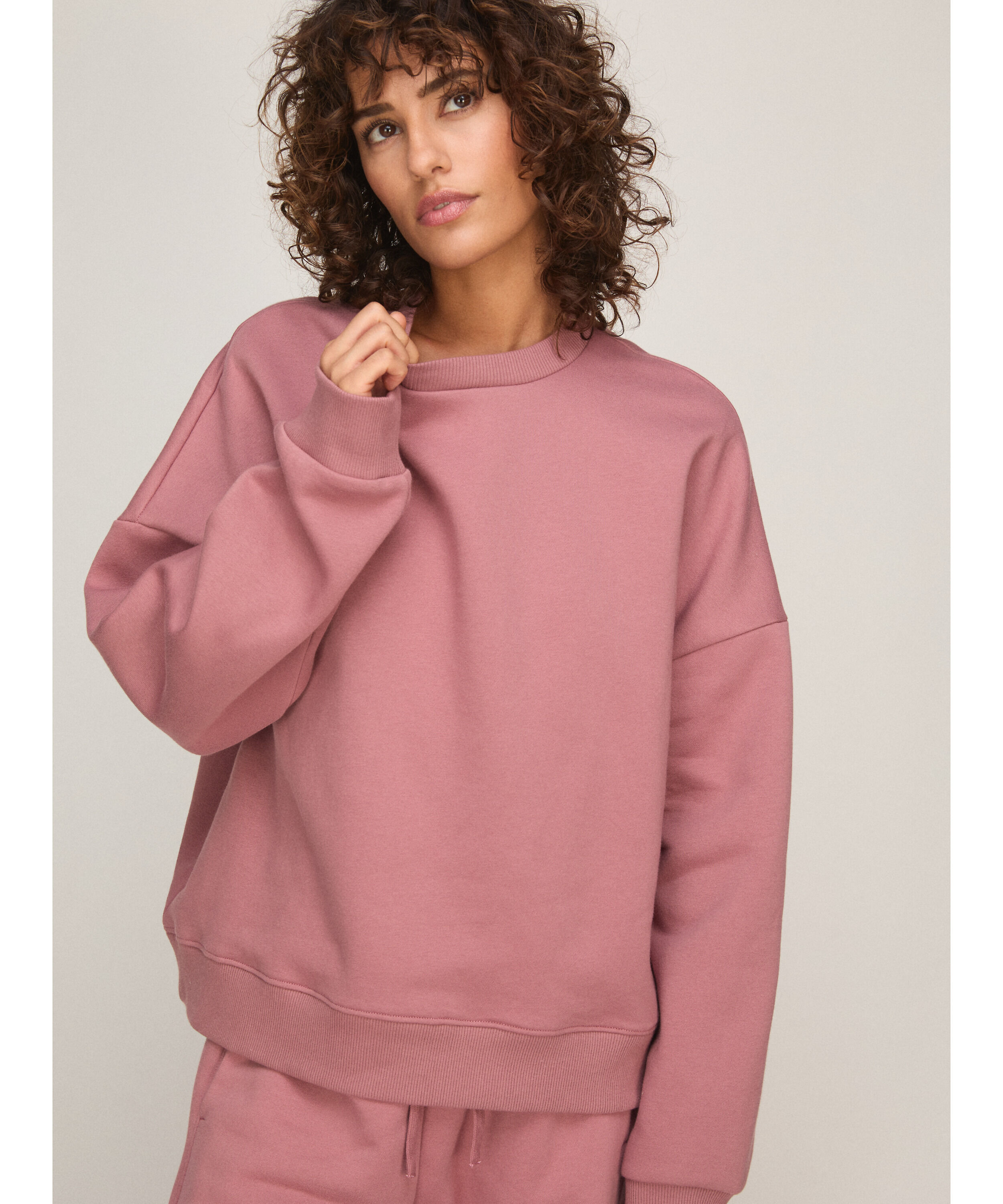 Sweat med Rund Hals i Borstad Sweatkvalitet, Rosa Sweat med Rund Hals i Borstad Sweatkvalitet, Rosa
