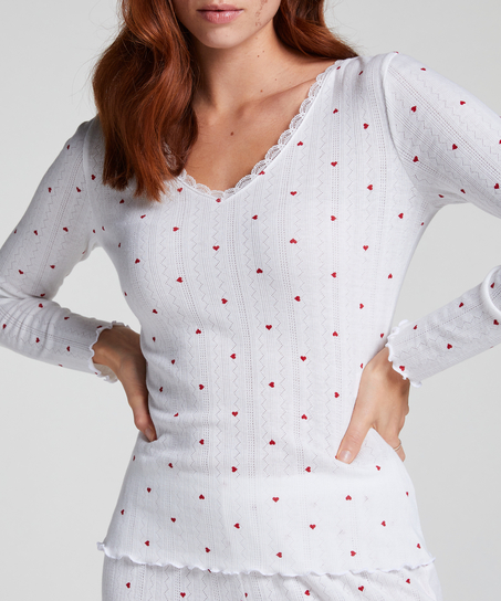 L&aring;ng&auml;rmad pyjamastopp Pointelle, Vit