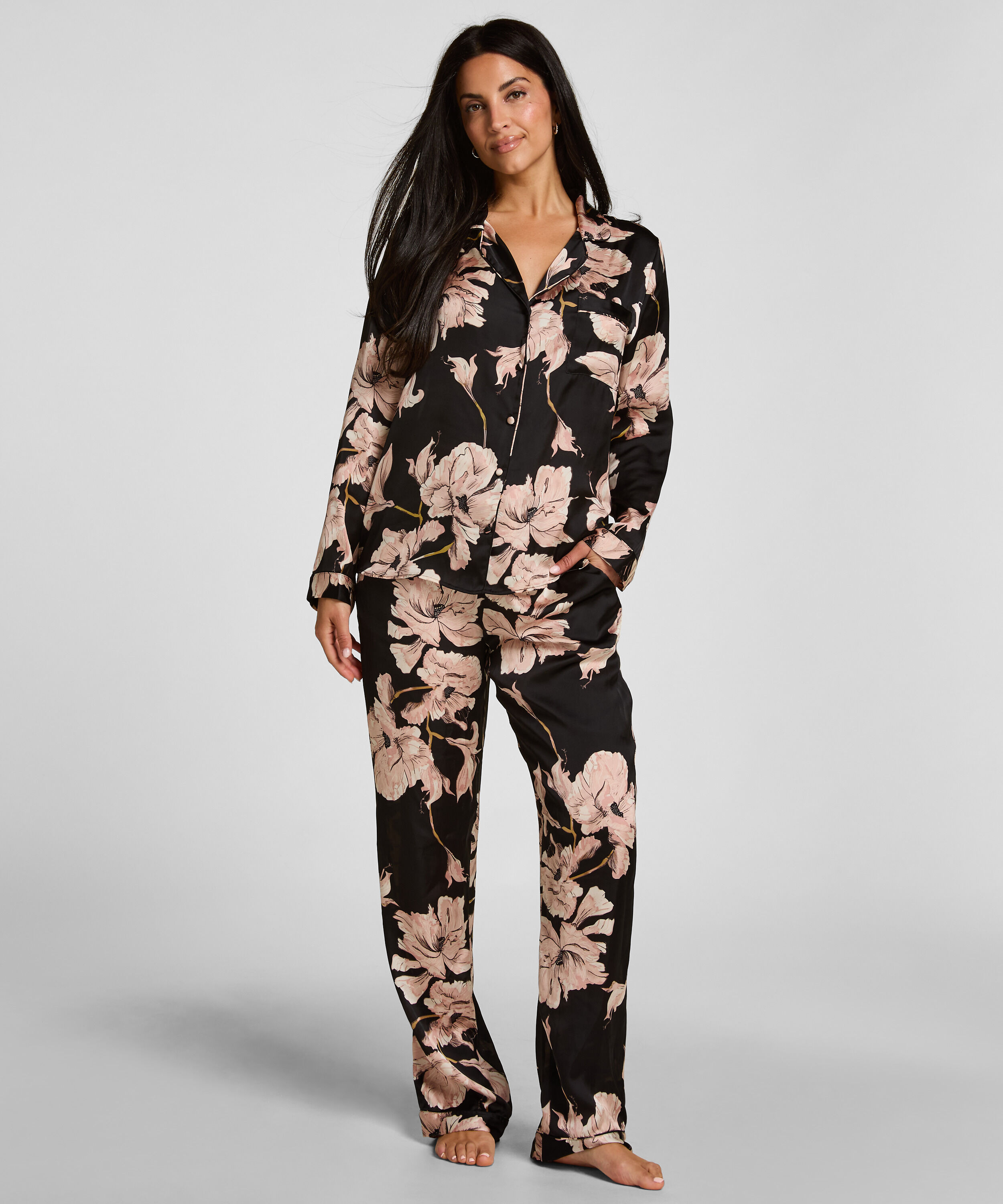 Pyjamasbyxor Flower, Svart