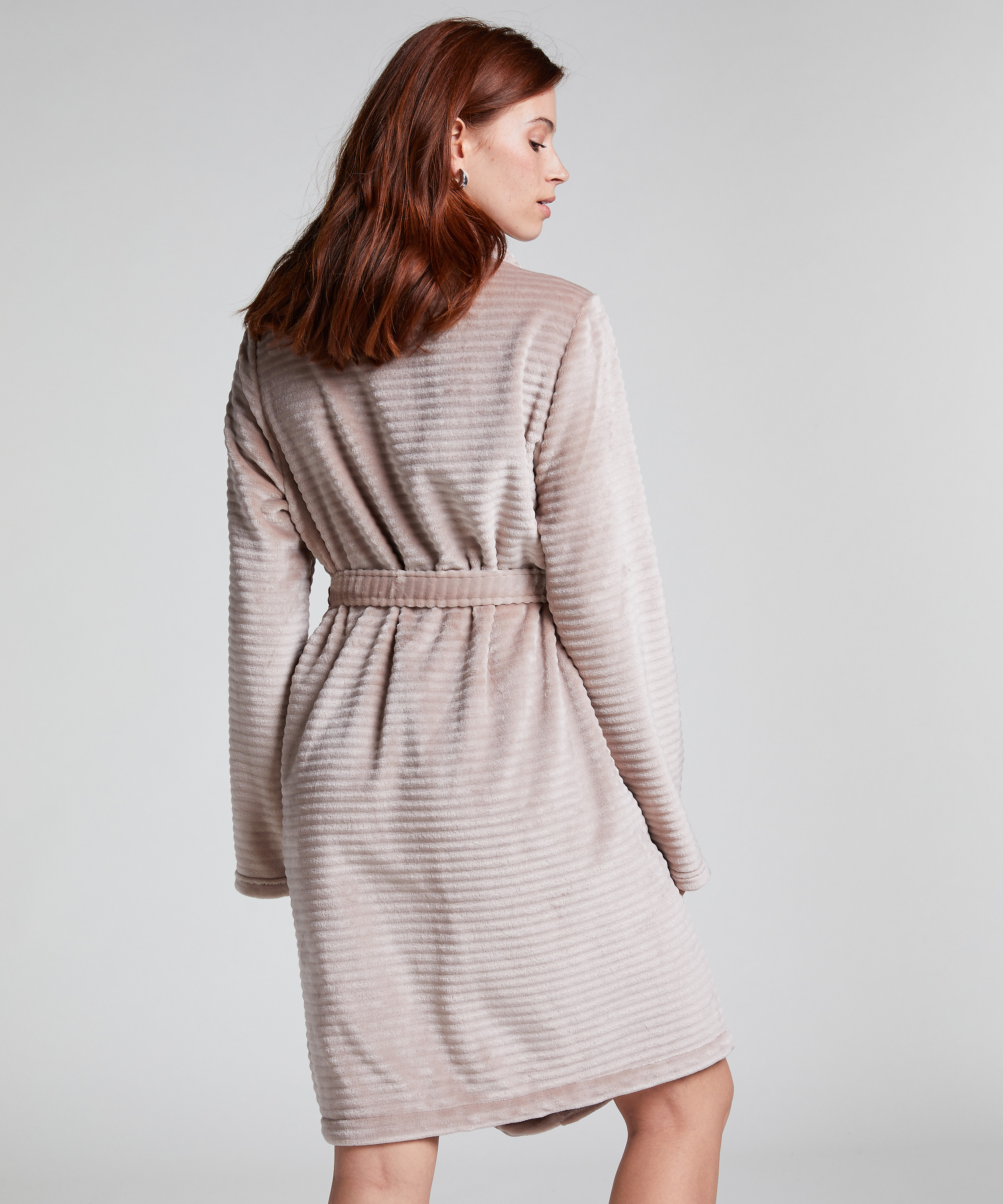 Ribbad badrock av fleece kort, Beige, main