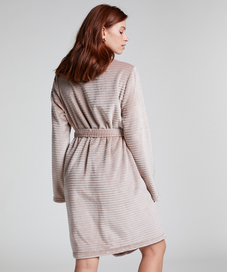 Ribbad badrock av fleece kort, Beige