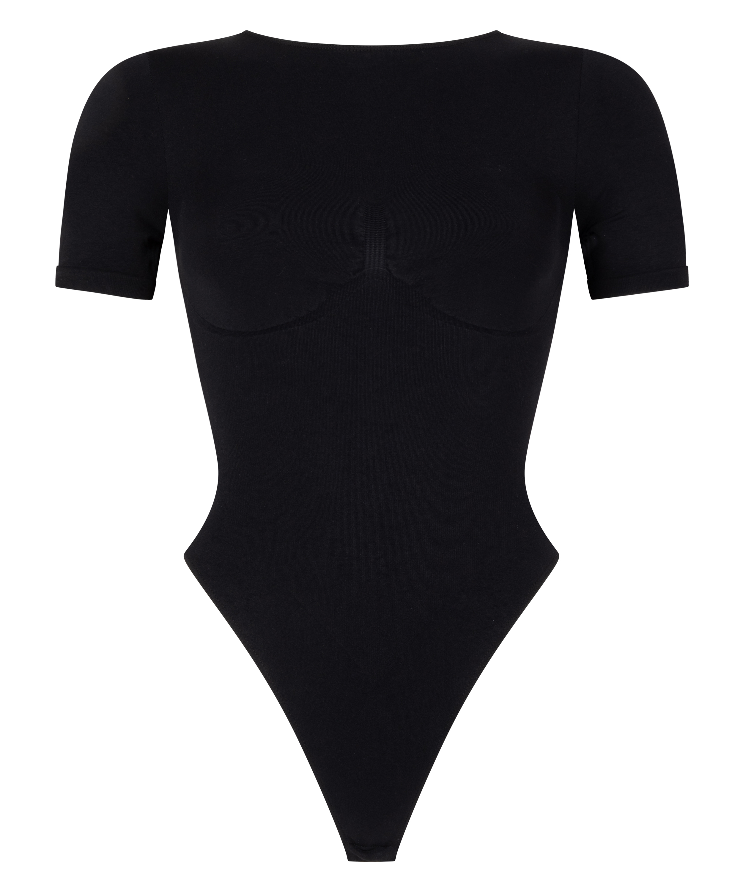 Sömlös kortärmad body, Svart, main