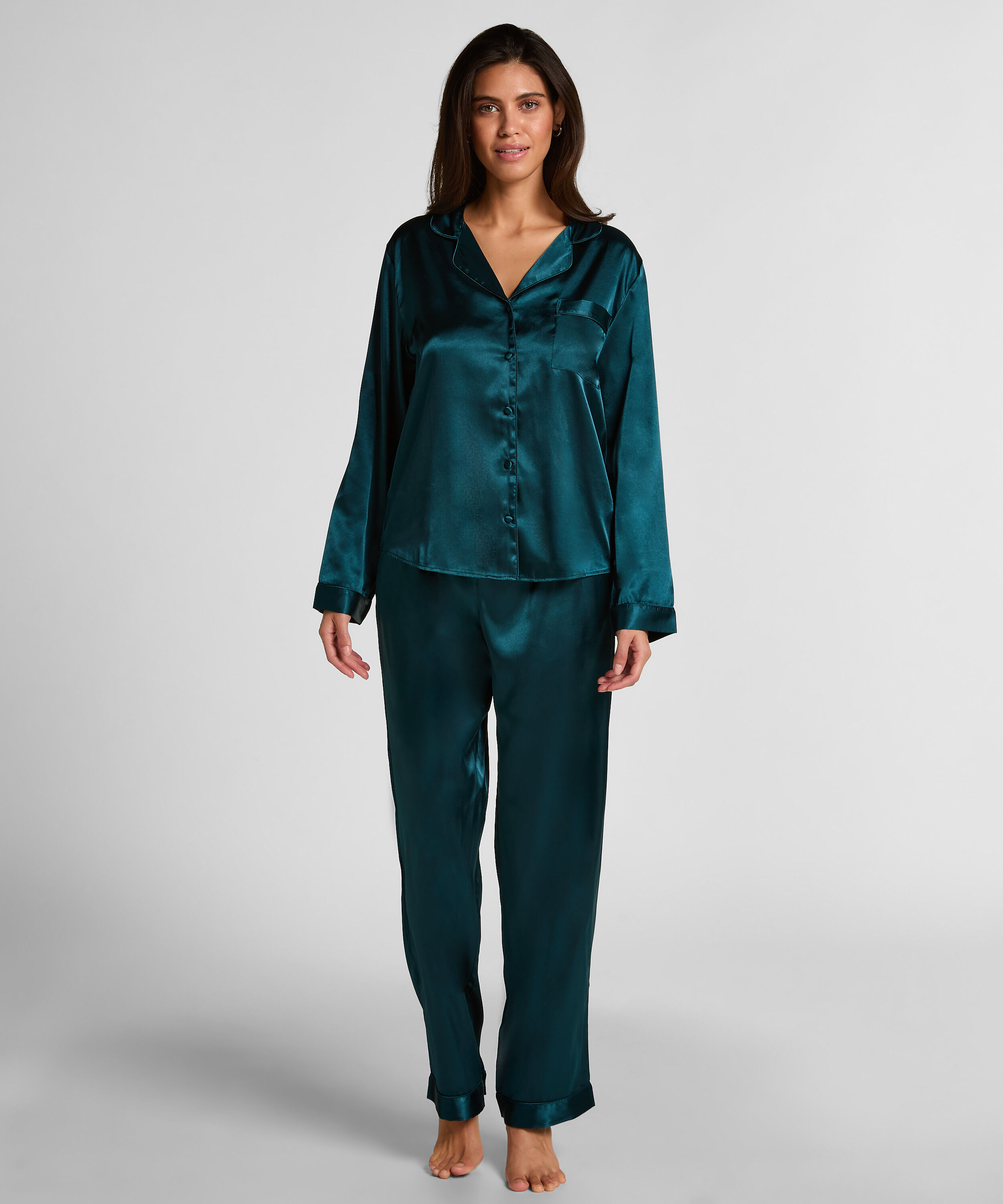 Pyjamasset i glansig satin, Blå Pyjamasset i glansig satin, Blå